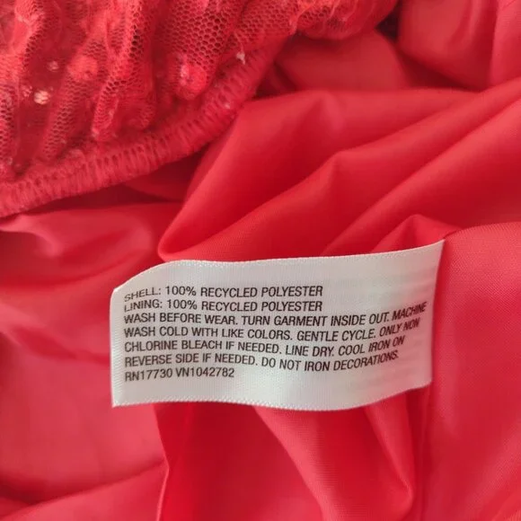 Cat & Jack Girls Red Sequin Dress XL 14 Puff Sleeve Fit n Flare - Picture 10 of 11